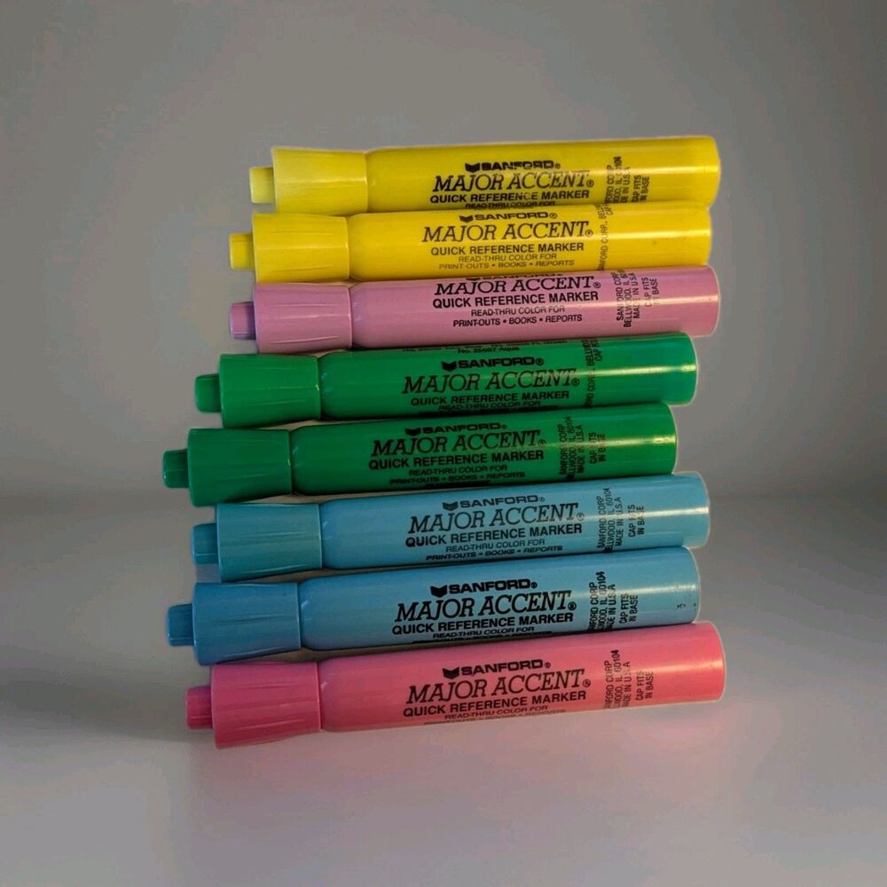 Sanford Major Accent Highlighters Chisel Blue Green Yellow Pink Purple Vintage